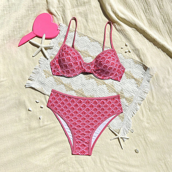 Damen Hoch tailliertes Bikini-Set mit modischen Mustern Drune