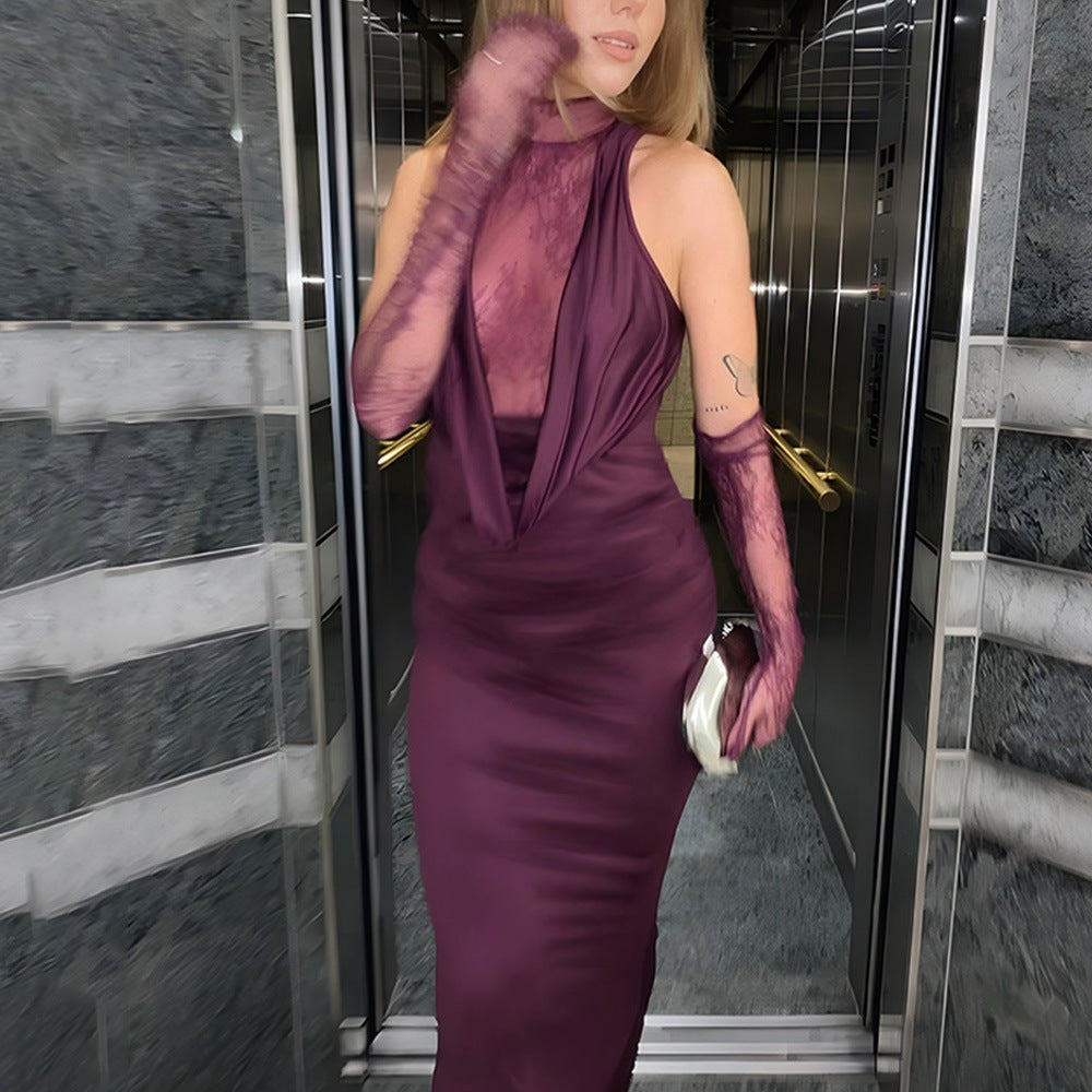 Damen elegantes Abendkleid mit Spitzenakzenten Drune