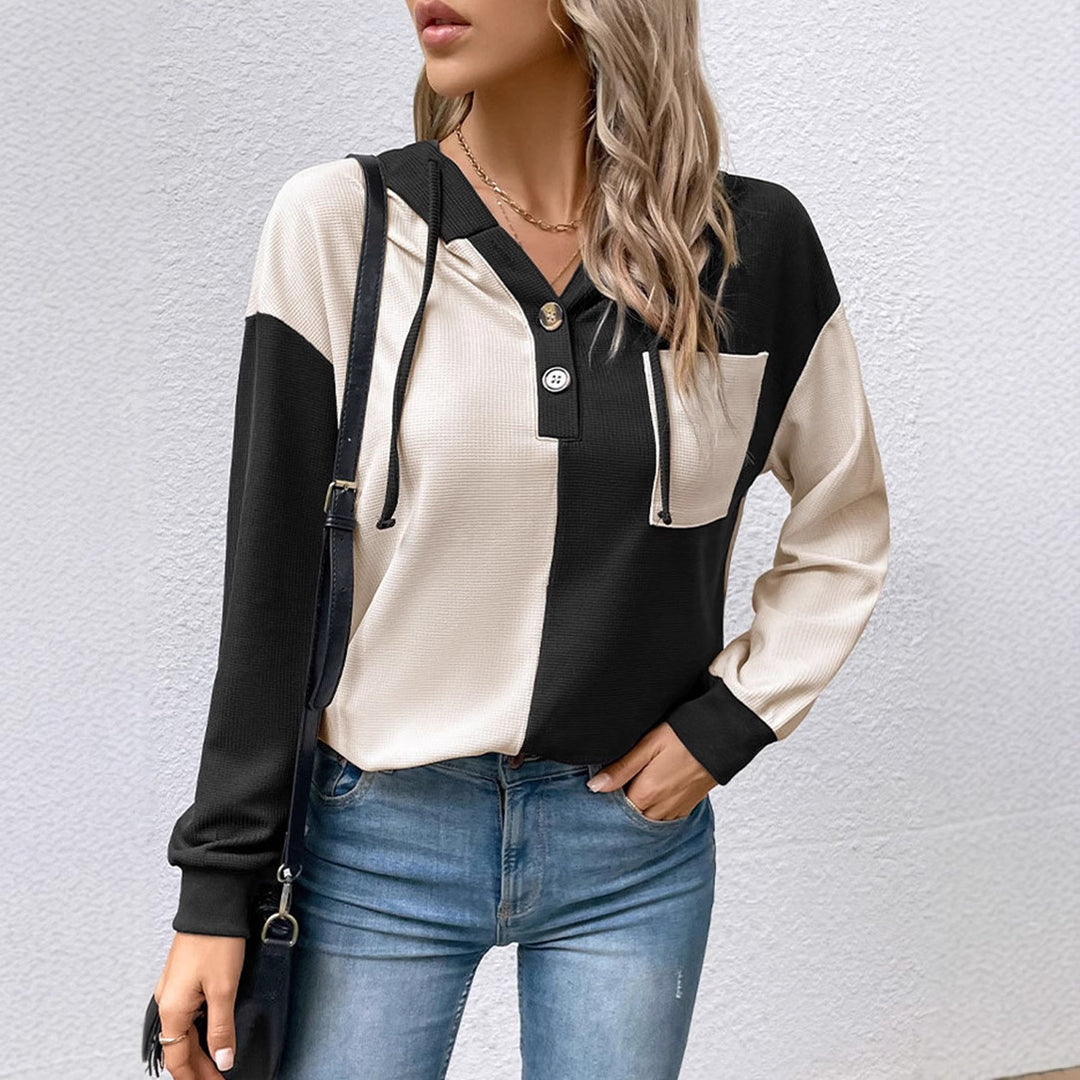 Damen lässige Kapuzenbluse mit Kontrastfarben Drune