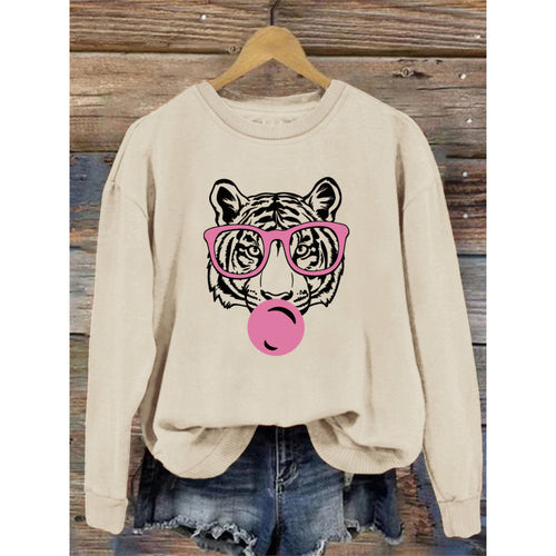 Damen Sweatshirt mit kreativem Tiger-Grafikdesign Drune