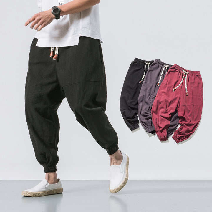 Herren nan relaxed Fit Leinen-Jogger mit Tunnelzug, eingesetzten Knieteilen und elastischen Bündchen Drune
