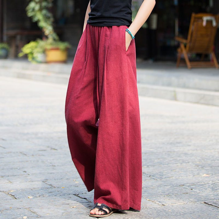 Damen Weite Leinenhose mit elegantem Schnitt und elastischem Bund Drune