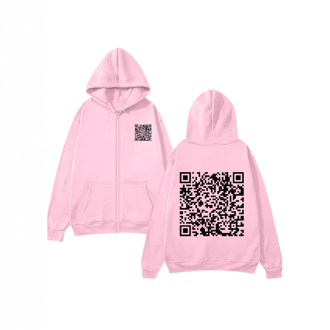 Damen Kapuzenjacke mit QR-Code-Design und weichem Fleece Drune