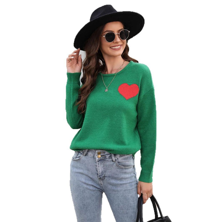 Damen weicher Pullover mit herzförmiger Applikation Drune