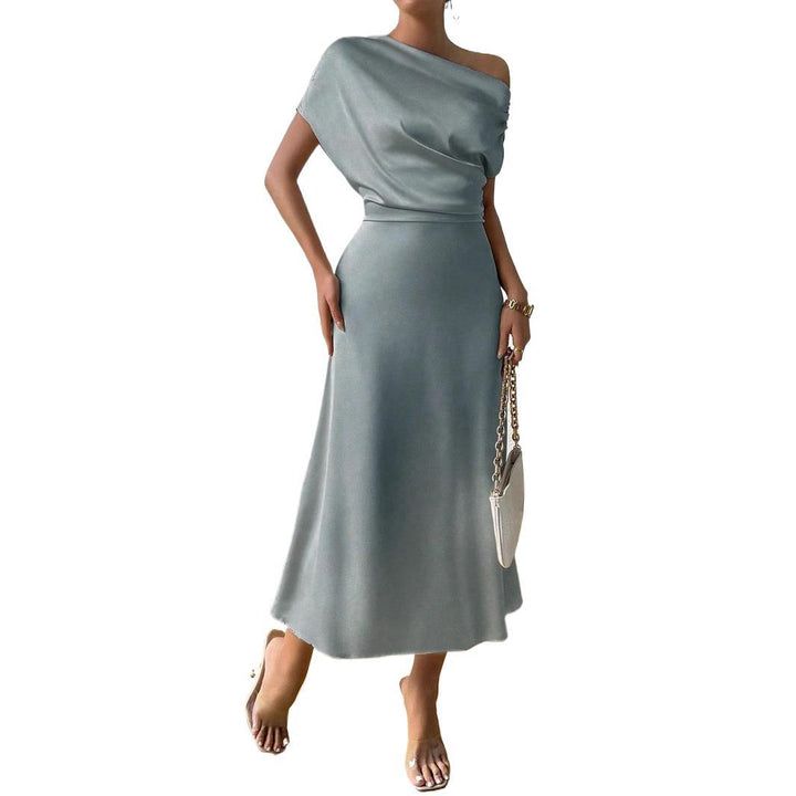 Damen Elegantes Wickelkleid mit asymmetrischem Oberteil und fließendem Schnitt Drune