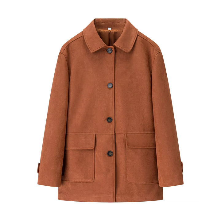 Damen Modische Wildlederjacke mit praktischen Taschen und klassischem Schnitt Drune