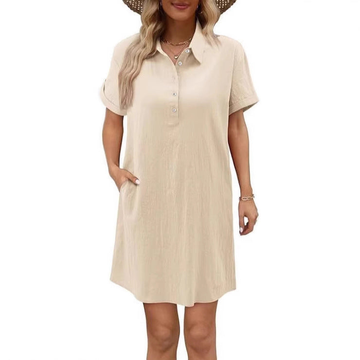 Damen lässiges Hemdkleid mit Knopfleiste und Seitentaschen Drune