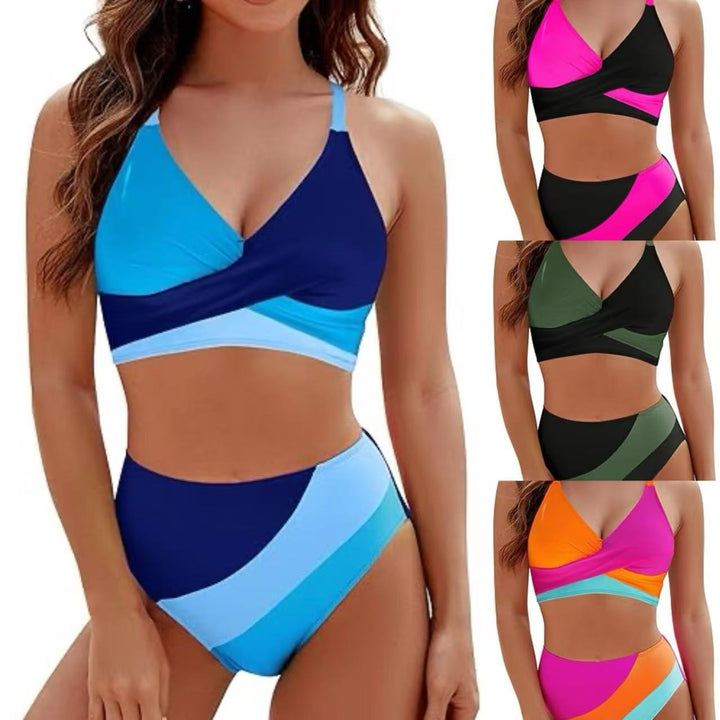 Damen Hoch tailliertes Bikini-Set mit modischem Wickeloberteil Drune