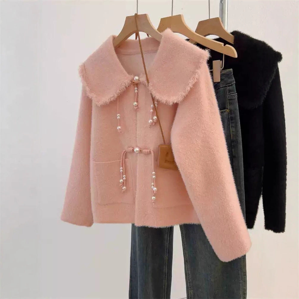Damen modische Strickjacke mit Perlendetails Drune