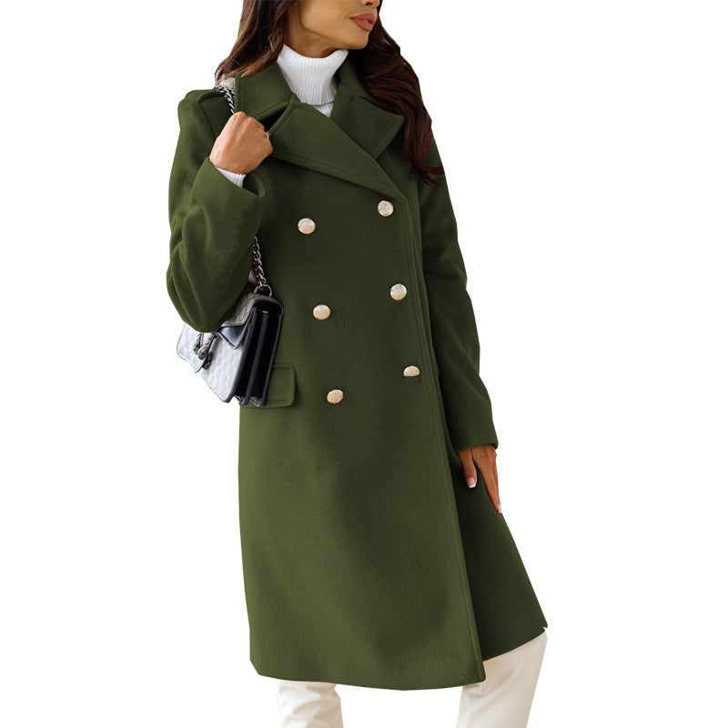 Damen Eleganter und zeitloser Wollmantel mit doppelter Knopfleiste Drune