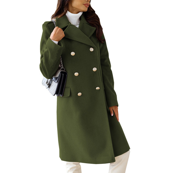 Damen Eleganter und zeitloser Wollmantel mit doppelter Knopfleiste Drune
