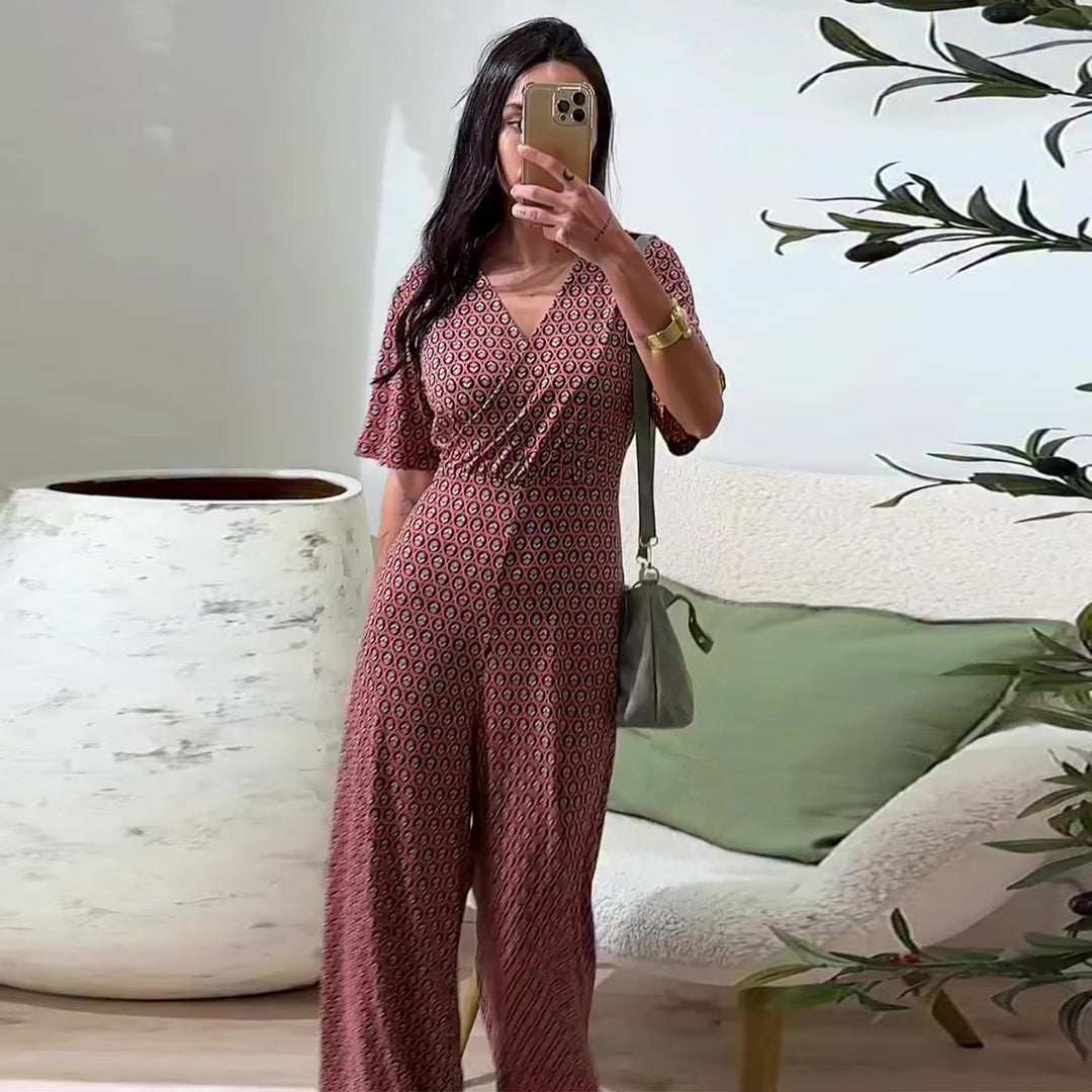 Damen Jumpsuit mit elastischem Bund und tiefem V-Ausschnitt Drune