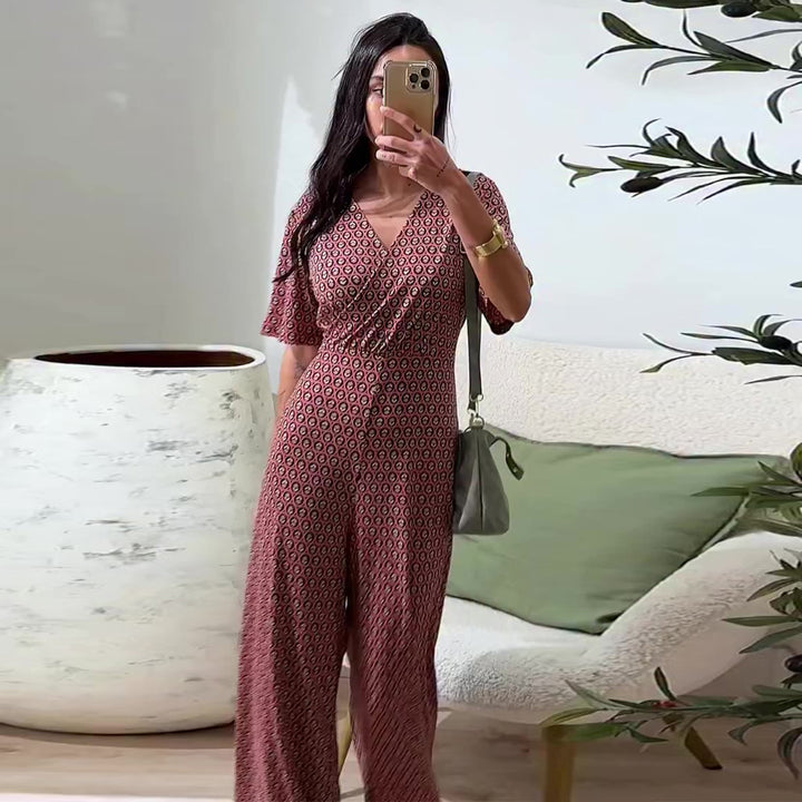Damen Jumpsuit mit elastischem Bund und tiefem V-Ausschnitt Drune