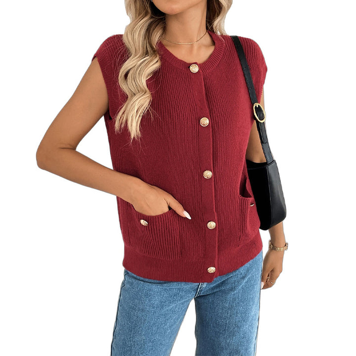 Damen gestrickte Weste mit Knopfdetails und Taschen Drune