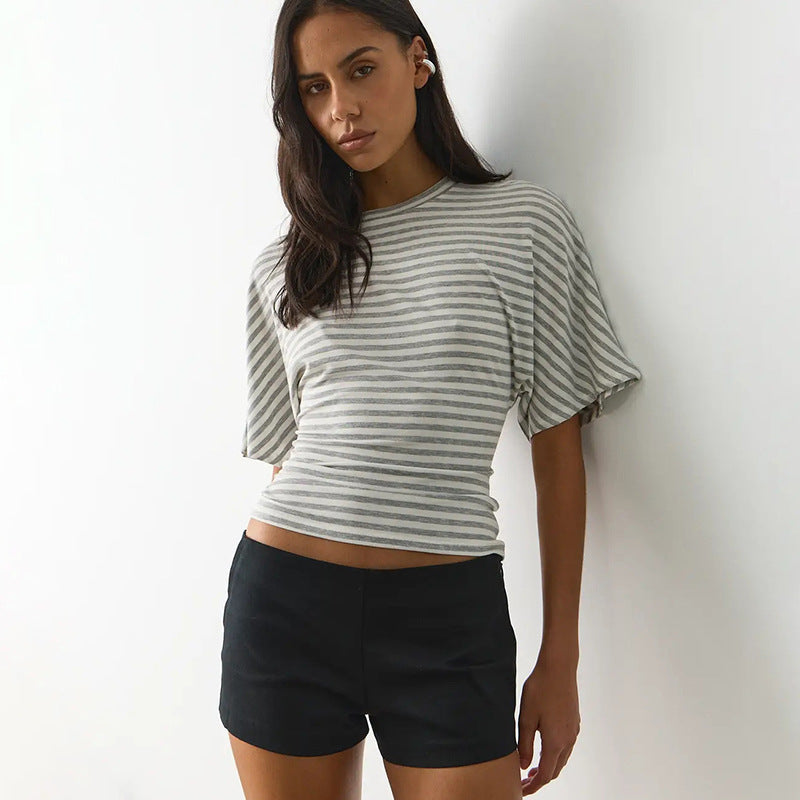 Damen modernes Kurzarm-Top mit lässigem Streifenmuster und elegantem Schnitt Drune