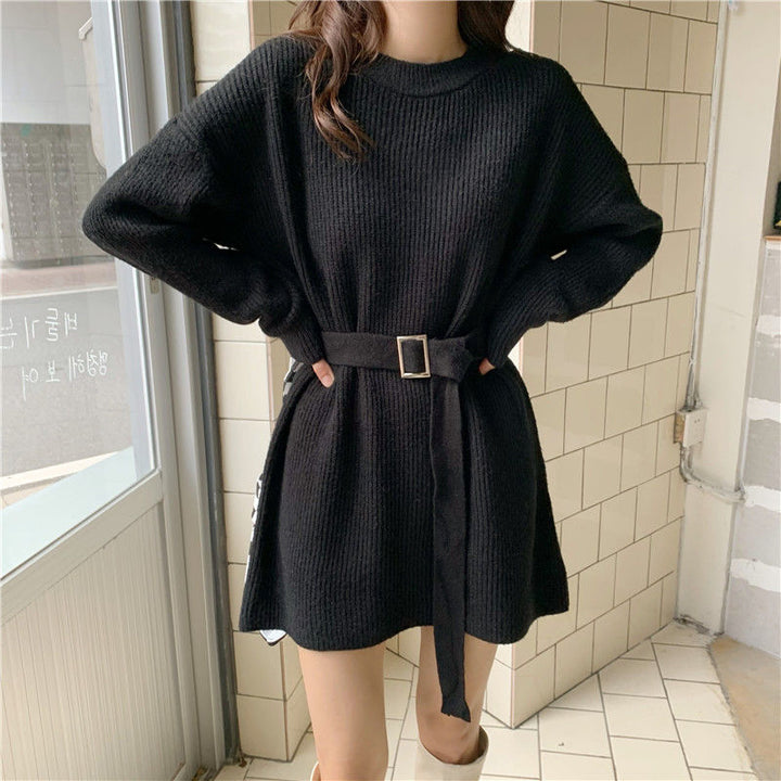 Damen Strickkleid mit Taillengürtel und feiner Ribstruktur Drune