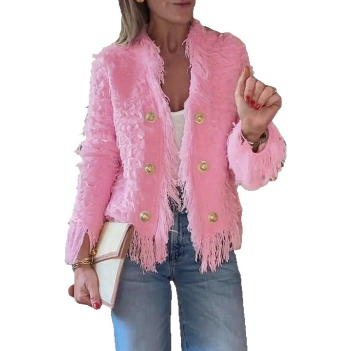 Damen Fransenjacke mit goldenen Knöpfen Drune