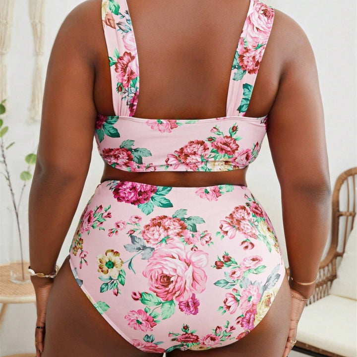 Damen Bikini-Set mit floralem Crop-Top und hohem Taillen-Schnitt Drune