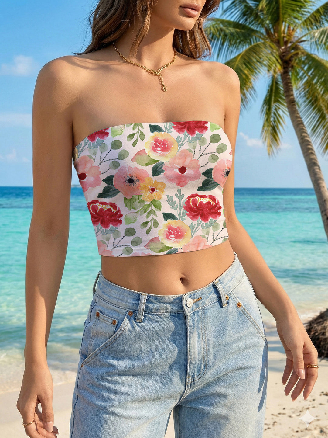 Damen Bandeau-Top mit tropischem Muster Drune