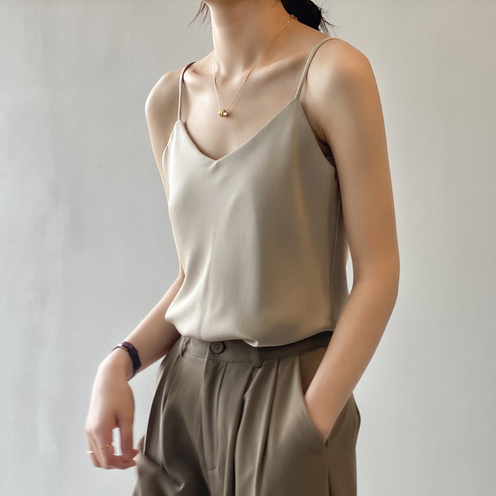 Damen elegantes Camisole-Top mit feinem Satinmaterial und verstellbaren Spaghetti-Trägern Drune