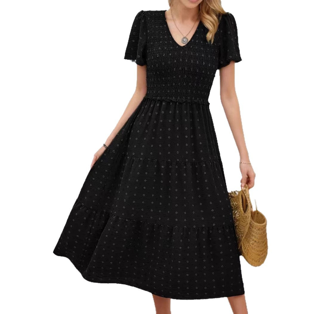 Damen Midi-Kleid mit elastischem Taillenband und Rüschendetails Drune