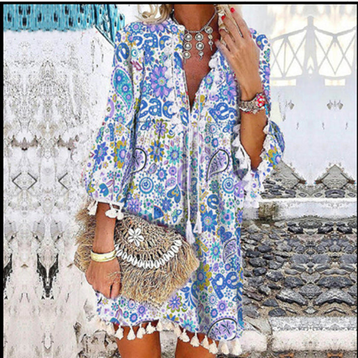 Damen Tunika-Kleid mit kreativem Print und Taschendetails Drune