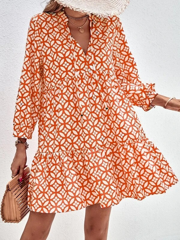 Damen Boho-Style Sommerkleid mit fließendem Schnitt und Rüschendetails Drune