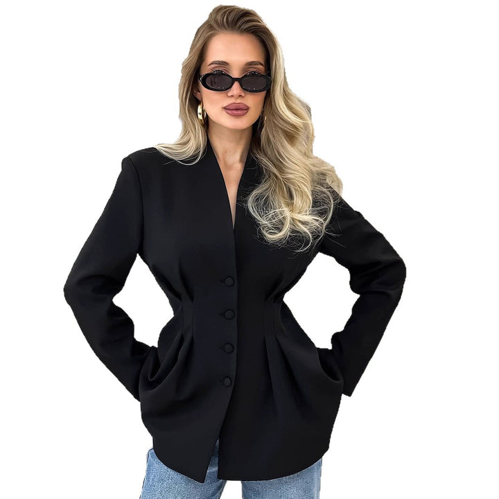 Damen elegante Jacke mit tailliertem Schnitt und Knopfdetails Drune