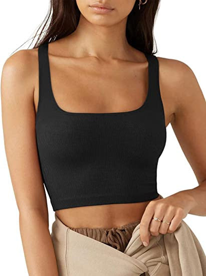 Damen Crop Top mit geripptem Stoff und breiten Trägern Drune