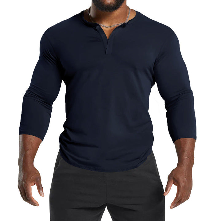Herren Langarm-Henley-Shirt aus atmungsaktivem Baumwollmix mit Knopfdetails Drune