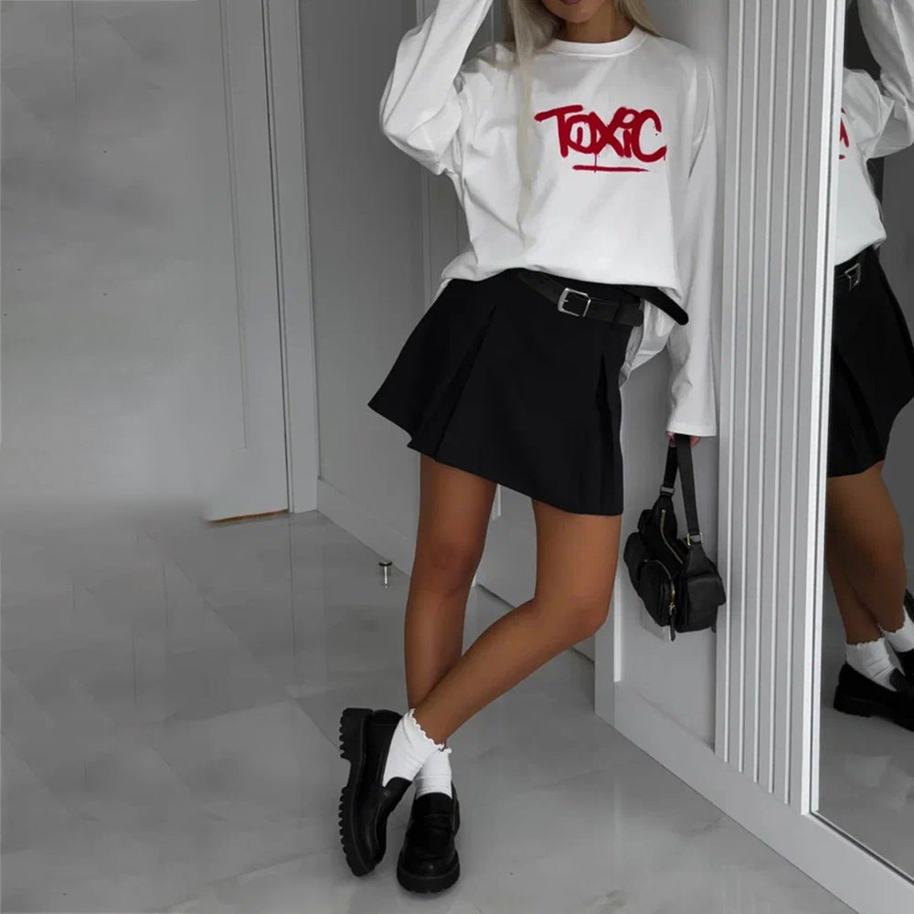 Damen Oversized Langarmshirt mit auffälligem Schriftzug Drune