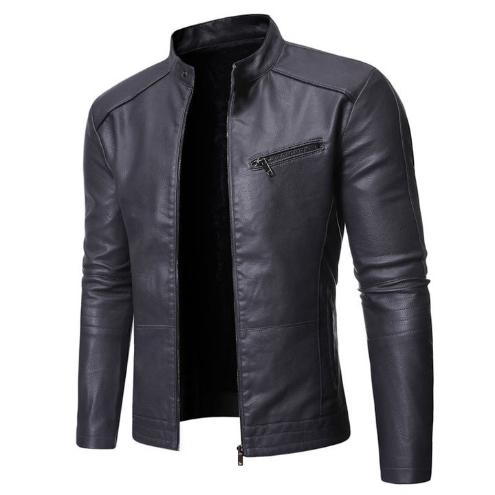 Herren Lederjacke mit stylishem Stehkragen und praktischen Reißverschlusstaschen Drune