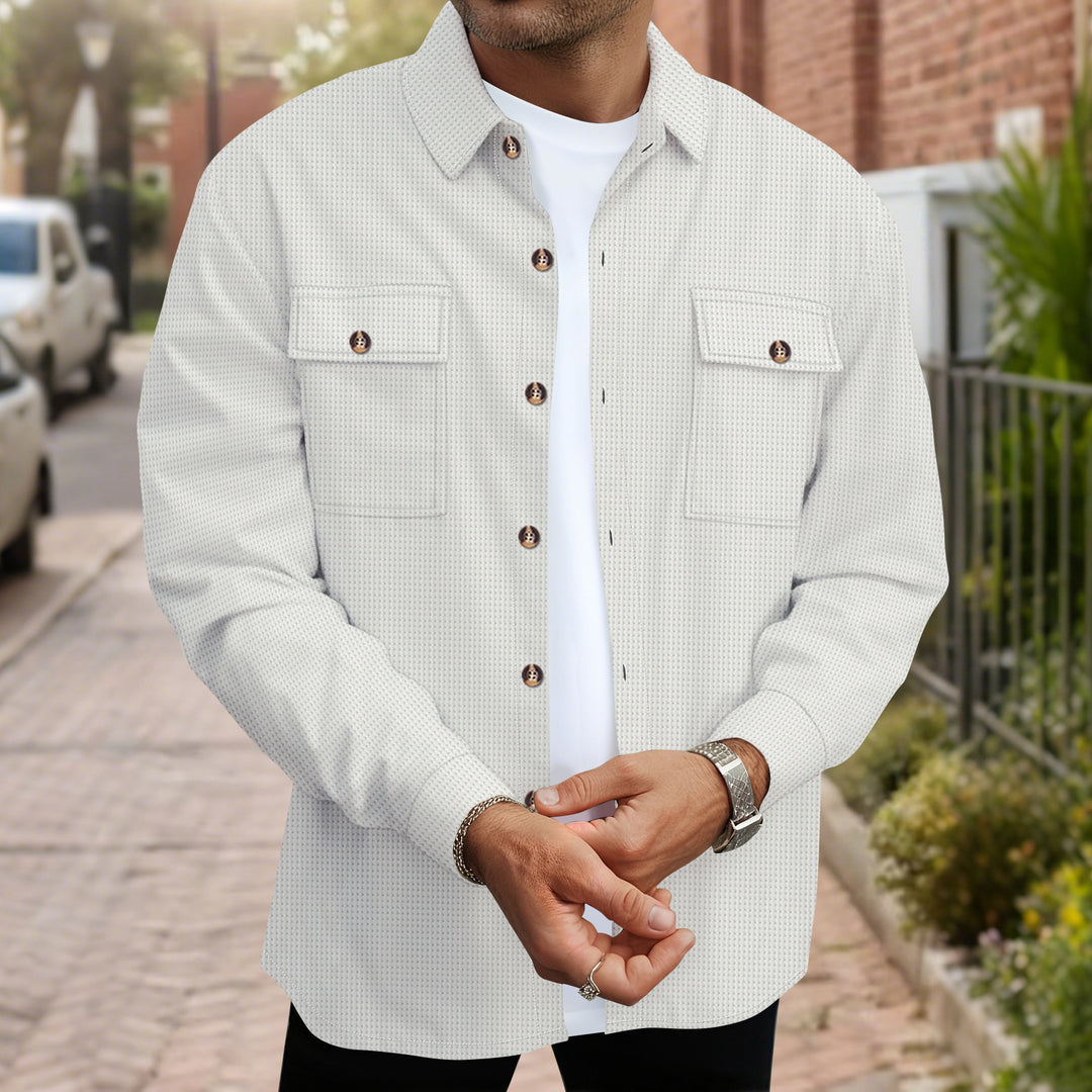 Herren modische Hemdjacke mit durchgehender Knopfleiste und Brusttaschen Drune