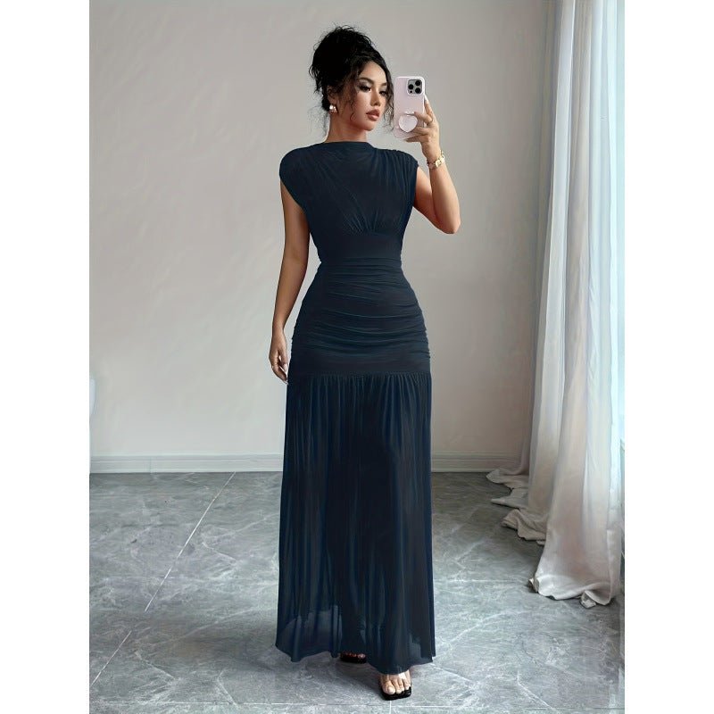 Damen Elegantes Maxikleid mit raffiniertem Drapée und transparentem Rock Drune