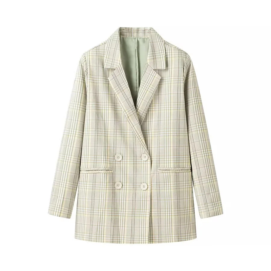 Damen elegante kariert Blazerjacke Drune