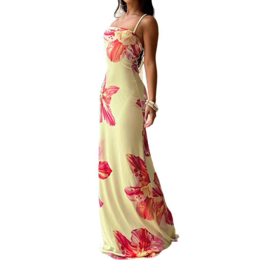 Damen Maxikleid mit floralem Design und Spaghettiträgern Drune