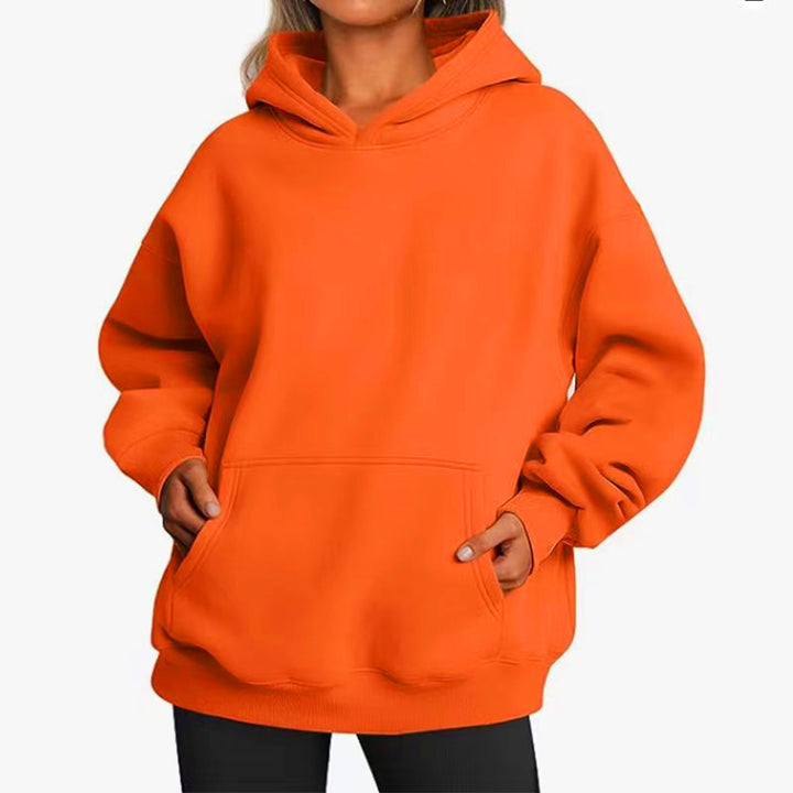 Damen nan Longline-Oversize Hoodie mit tiefer Schulter, verstärkter Kängurutasche und geripptem Saum Drune