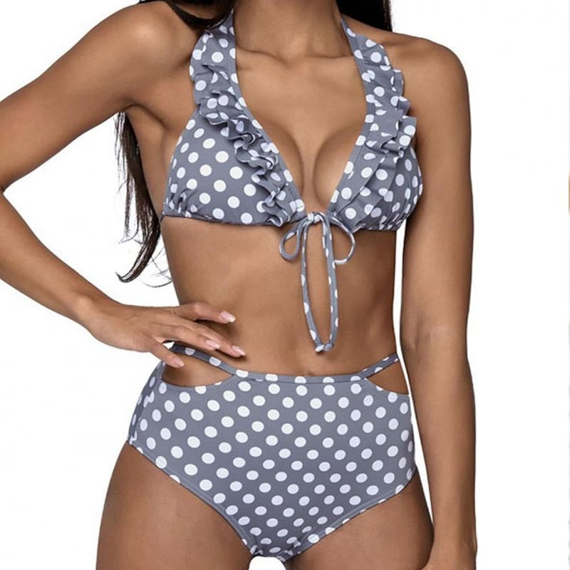 Damen Bikiniset mit verspieltem Punktedesign und hoch tailliertem Slip Drune