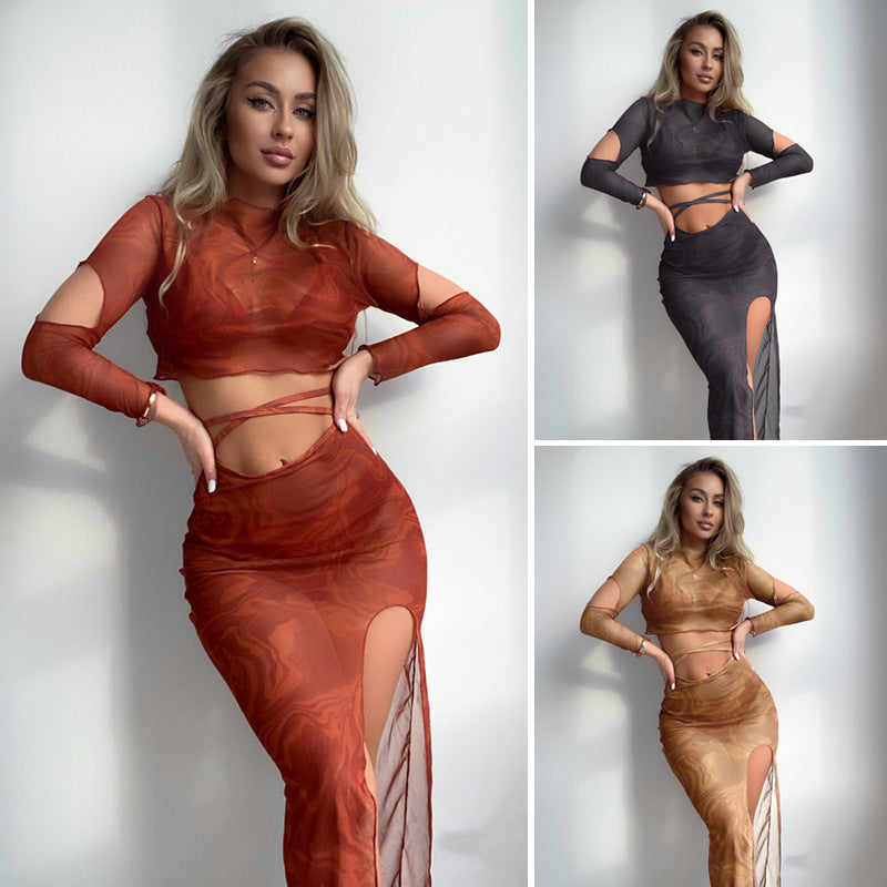 Damen Oberteil und Rock-Set mit transparentem Design und modernen Cut-Outs Drune