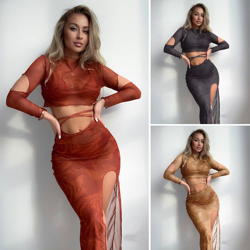 Damen Oberteil und Rock-Set mit transparentem Design und modernen Cut-Outs Drune