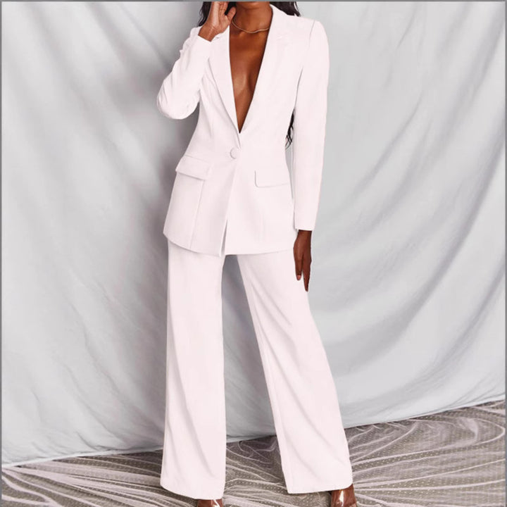 Damen nan taillierter Ein-Knopf-Blazer mit Pattentaschen und weiter Palazzo-Hose Hosenanzug Drune