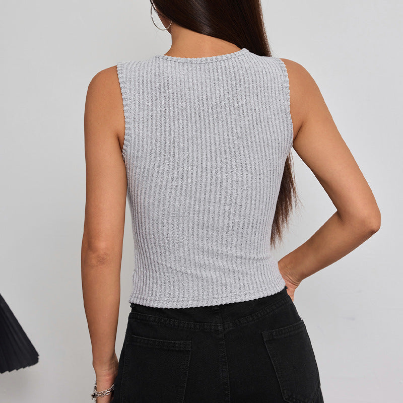 Damen figurbetontes Rippshirt mit Knopfleiste Drune