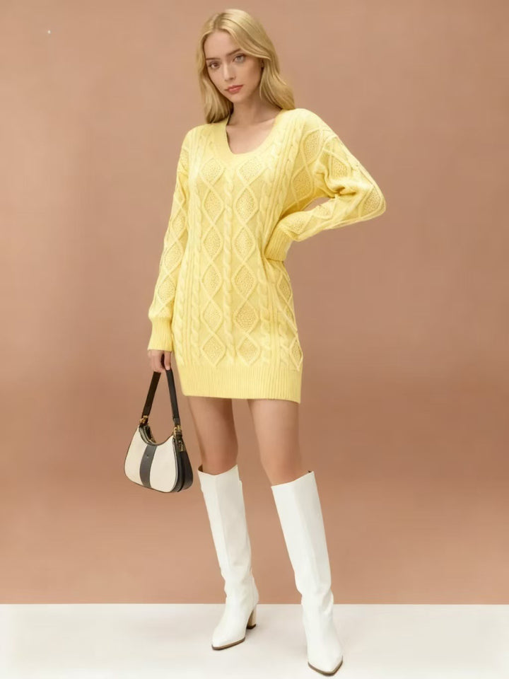 Damen Strickkleid mit tiefem V-Ausschnitt und strukturiertem Design Drune