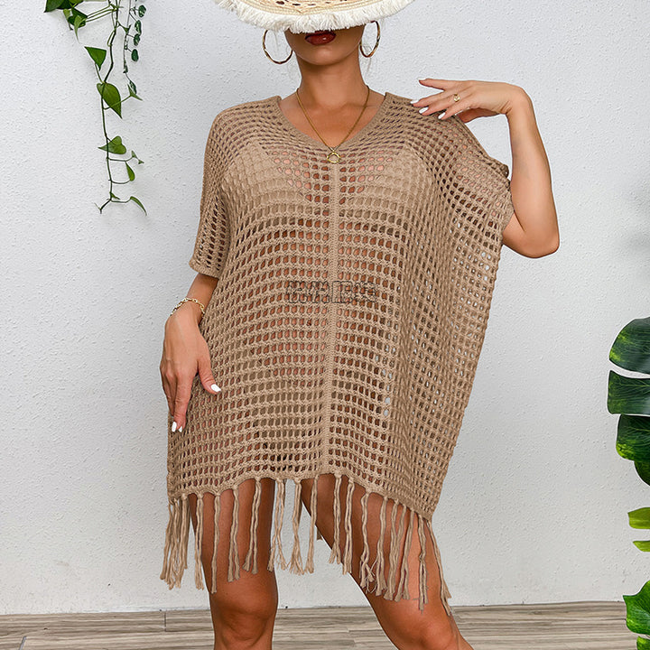 Damen Häkel-Strandtunika mit Fransen und transparentem Design Drune