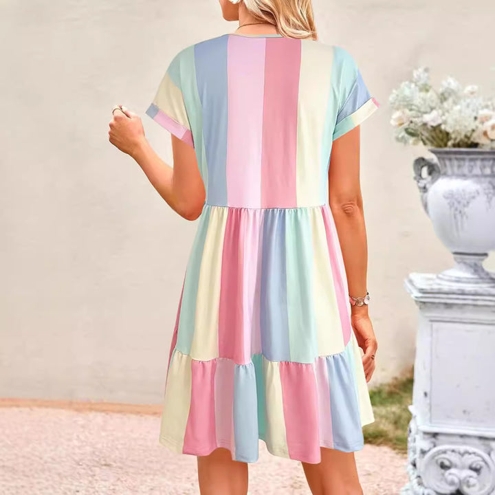 Damen Freizeitkleid mit farbenfrohem Streifenmuster und fließendem Design Drune