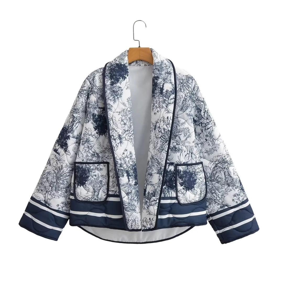 Damen Steppjacke mit floralem Design und eleganten Taschen Drune