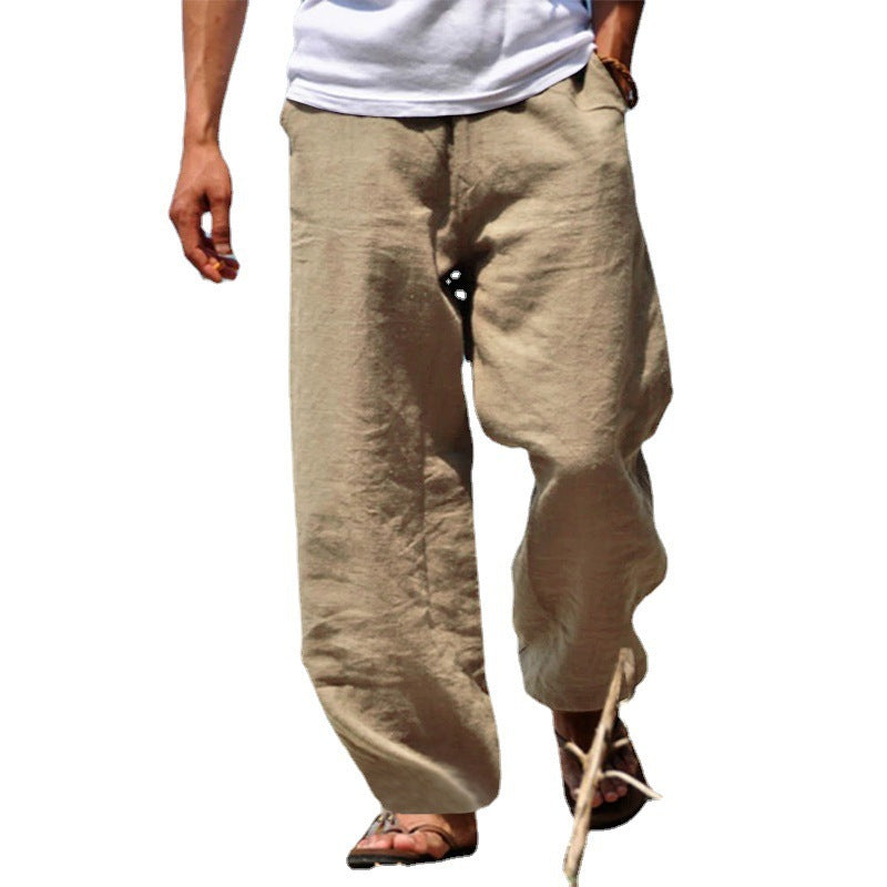 Herren lässige Leinenhose mit weitem Schnitt und elastischem Bund Drune