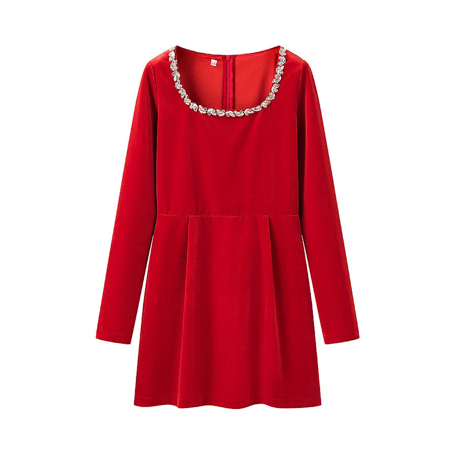 Damen elegant geschnittenes Langarmkleid mit verziertem Ausschnitt Drune
