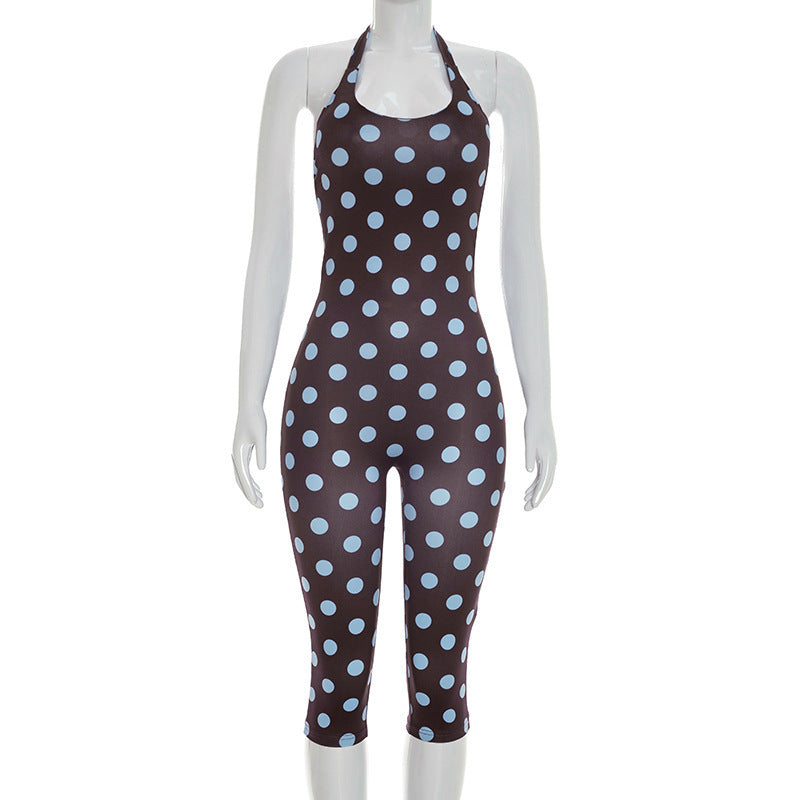 Damen Sportanzug mit Polka-Dots und tiefem V-Ausschnitt Drune