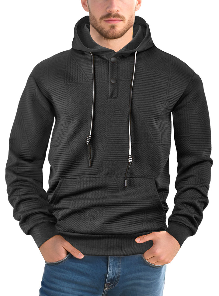 Herren modischer Kapuzenpullover mit strukturiertem Gewebe und Knopfleiste Drune